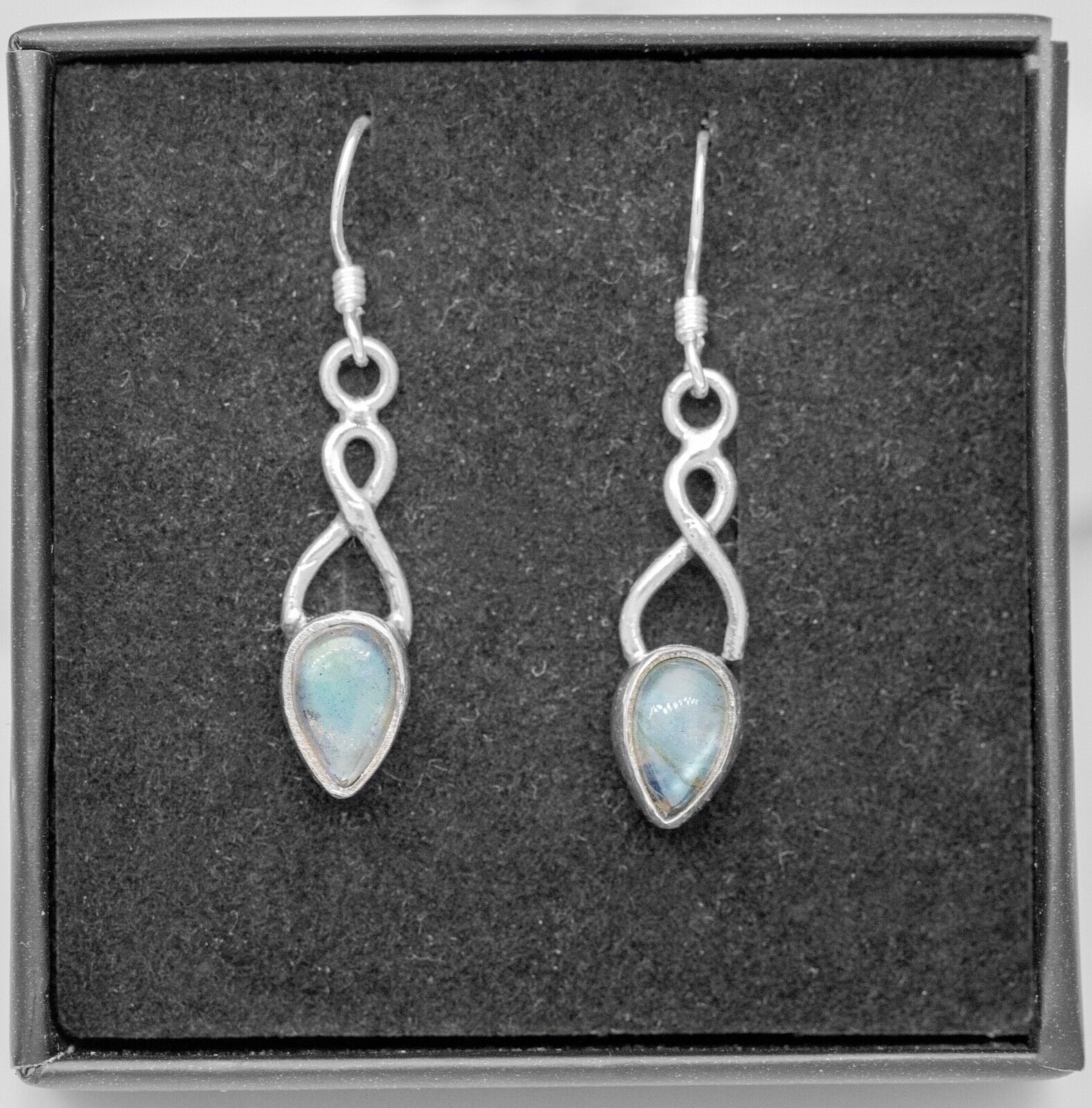 Labradorite Gemstone 925 Sterling Silver Infinity Drop Dangle Earrings Jewellery