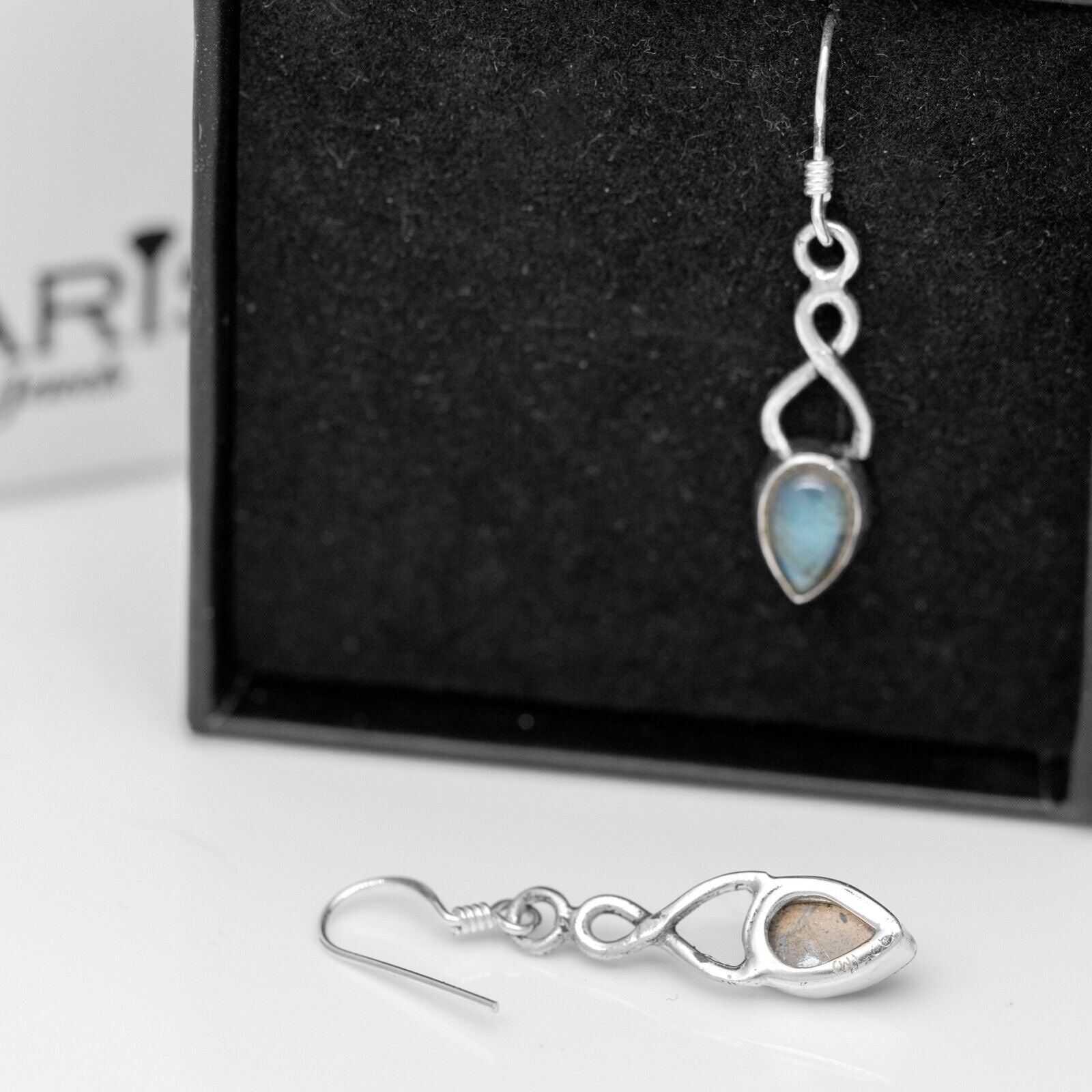 Labradorite Gemstone 925 Sterling Silver Infinity Drop Dangle Earrings Jewellery