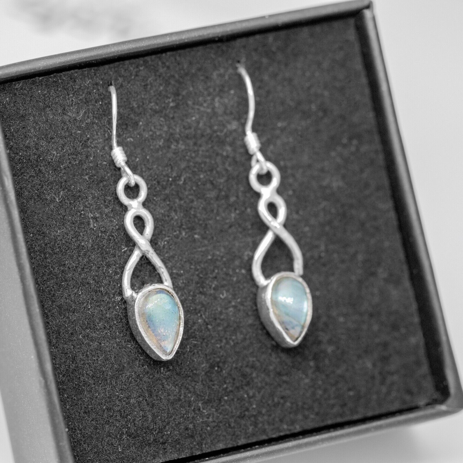 Labradorite Gemstone 925 Sterling Silver Infinity Drop Dangle Earrings Jewellery