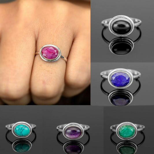 Ladies Amethyst Onyx Lapis Emerald Ruby Gemstone Sterling Silver Ring Jewellery - Faris Jewels