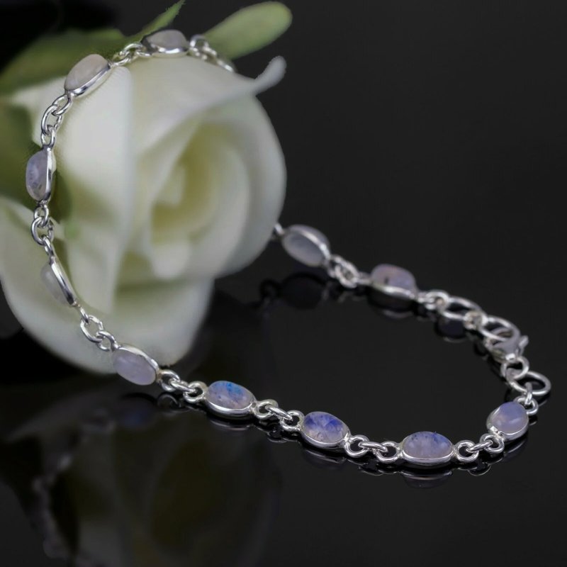 Ladies Sterling Silver 925 Moonstone Bracelet Bangle Gemstone Jewellery Gift Box