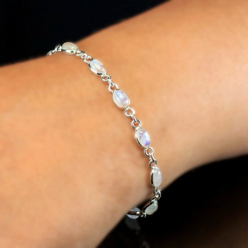 Ladies Sterling Silver 925 Moonstone Bracelet Bangle Gemstone Jewellery Gift Box