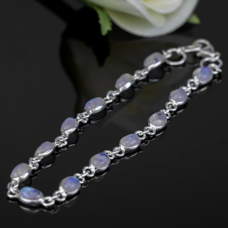 Ladies Sterling Silver 925 Moonstone Bracelet Bangle Gemstone Jewellery Gift Box