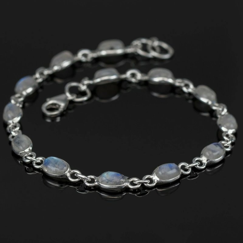 Ladies Sterling Silver 925 Moonstone Bracelet Bangle Gemstone Jewellery Gift Box