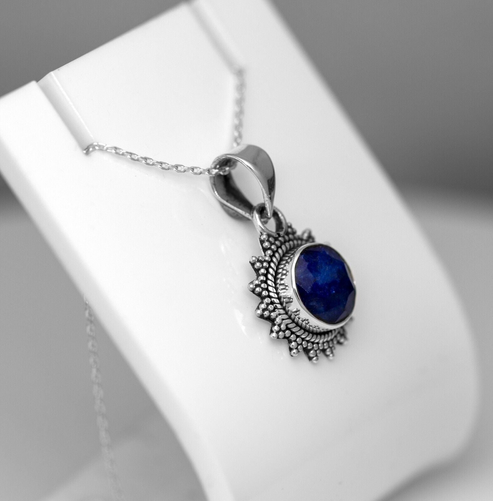 Lapis Lazuli 925 Sterling Silver Gemstone Sun Pendant Necklace Jewellery Gift