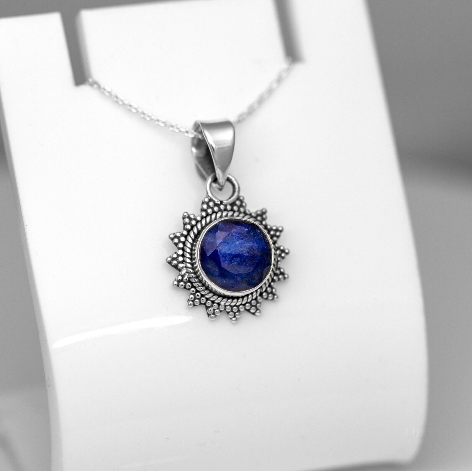 Lapis Lazuli 925 Sterling Silver Gemstone Sun Pendant Necklace Jewellery Gift