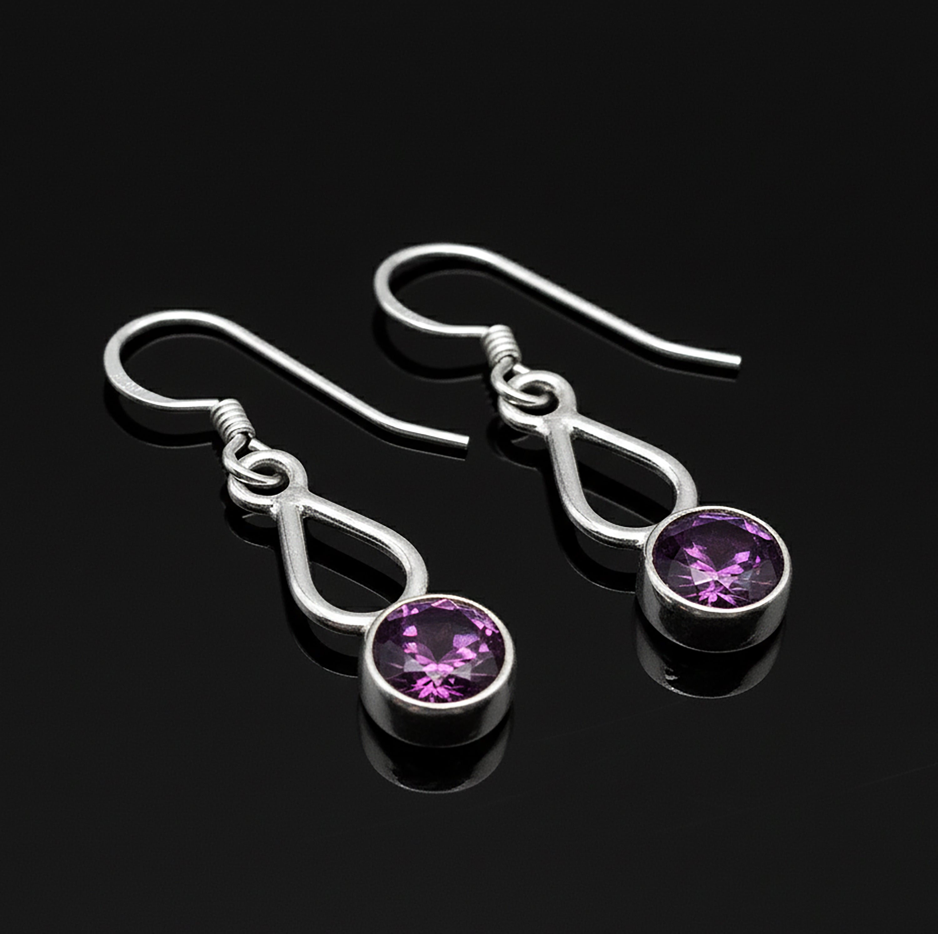 Sterling Silver Natural Amethyst Gemstone Drop Dangle Ladies Earrings