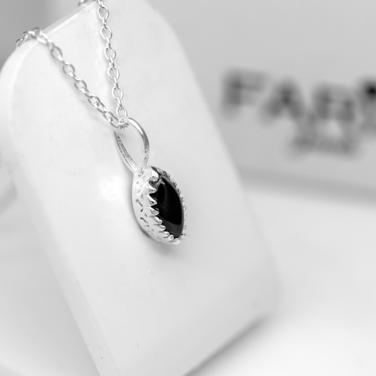 Marquise Black Onyx Sterling Silver 925 Pendant Necklace Ladies Jewellery Gift