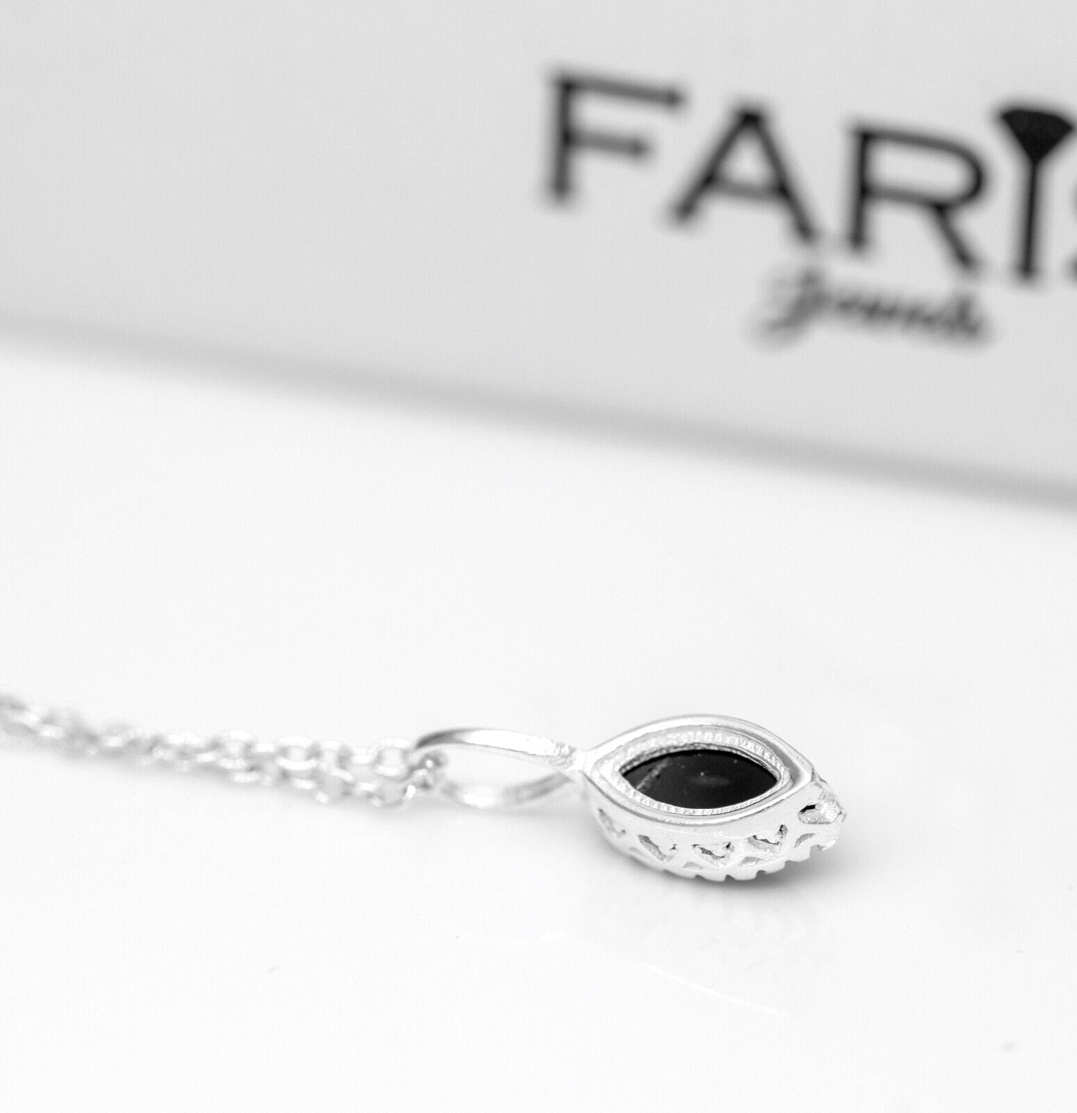 Marquise Black Onyx Sterling Silver 925 Pendant Necklace Ladies Jewellery Gift