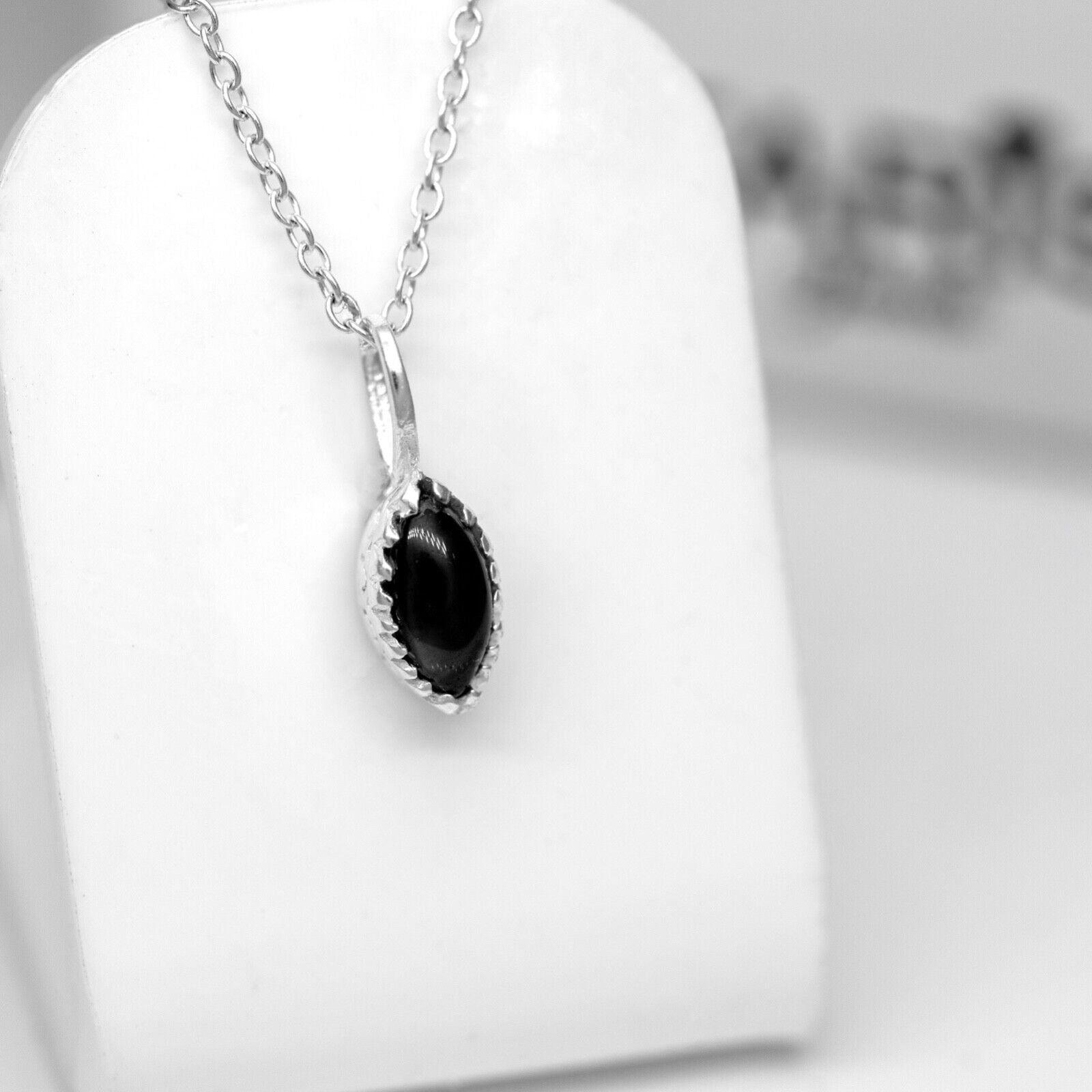 Marquise Black Onyx Sterling Silver 925 Pendant Necklace Ladies Jewellery Gift