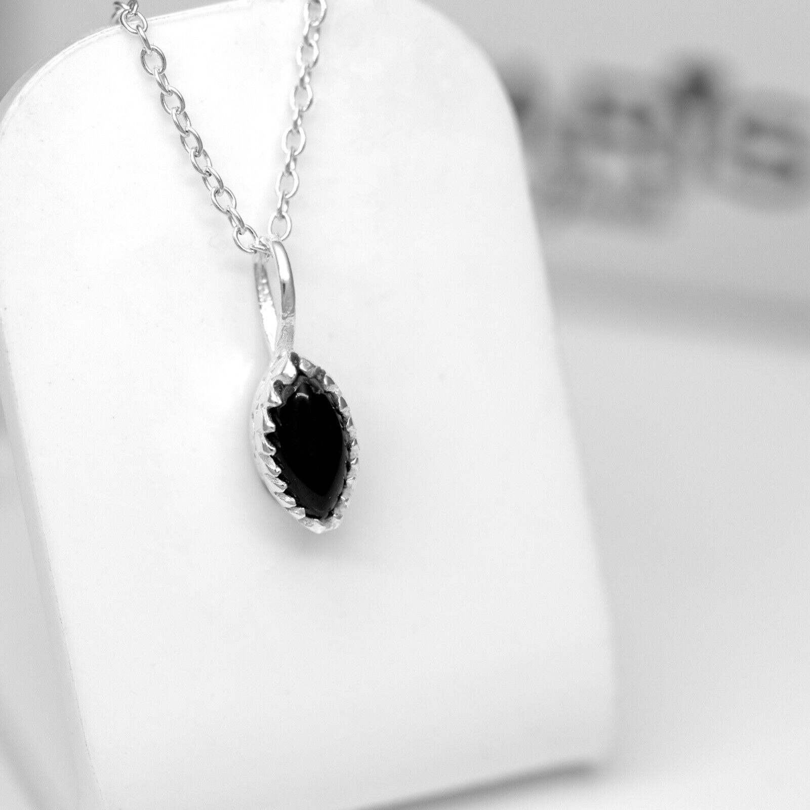 Marquise Black Onyx Sterling Silver 925 Pendant Necklace Ladies Jewellery Gift