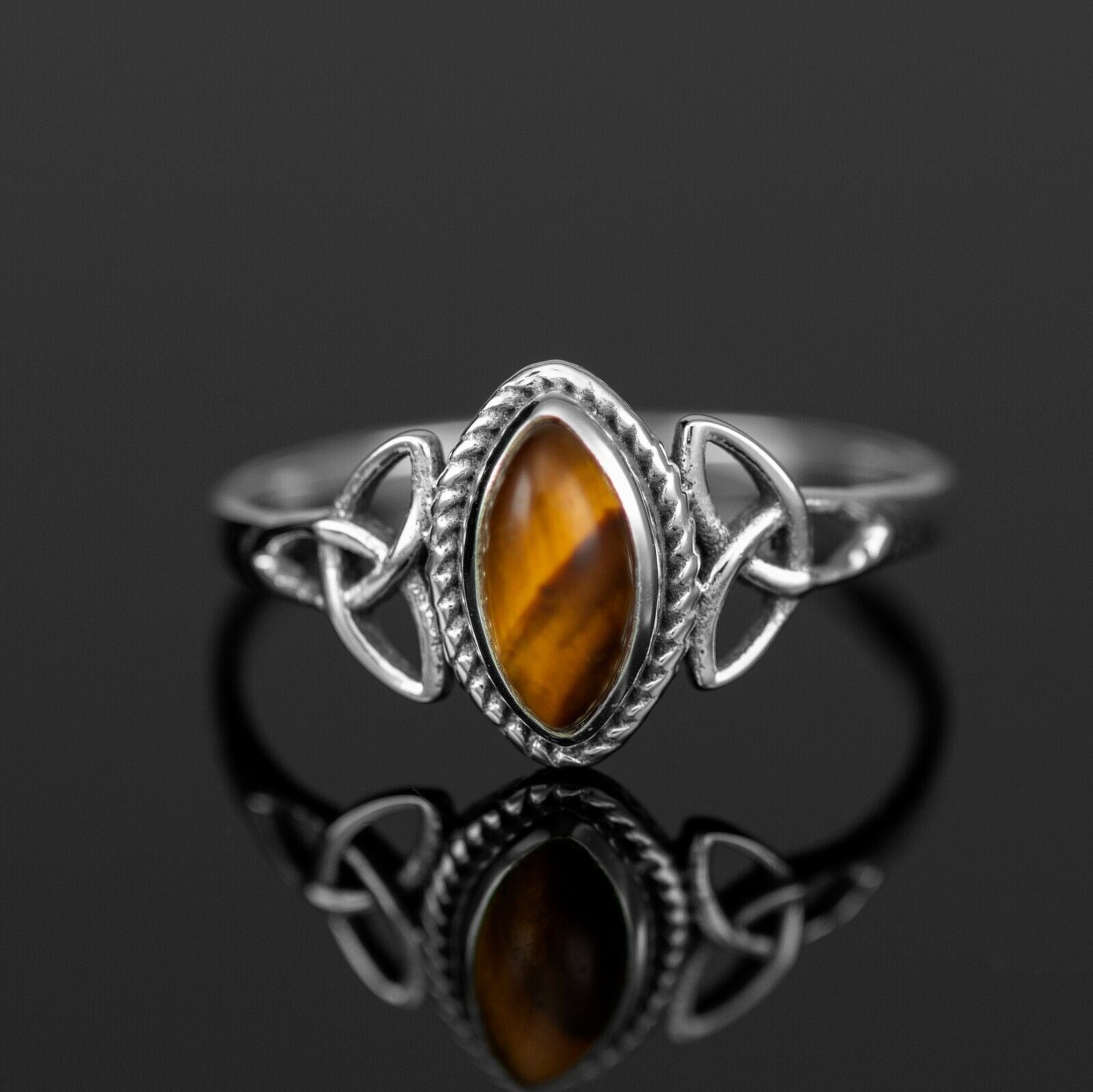 Marquise Brown Tiger's Eye 925 Sterling Silver Gemstone Ladies Ring Jewellery Gift Boxed Jewelery
