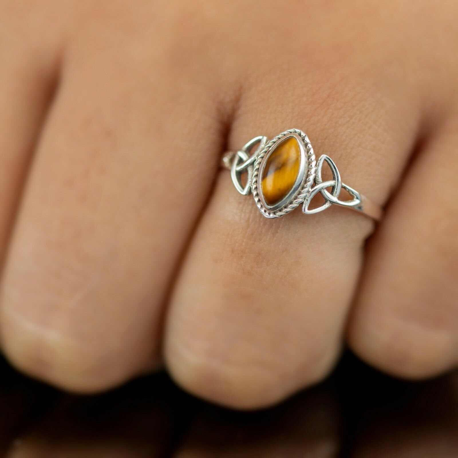 Marquise Brown Tiger's Eye 925 Sterling Silver Gemstone Ladies Ring Jewellery Gift Boxed Jewelery