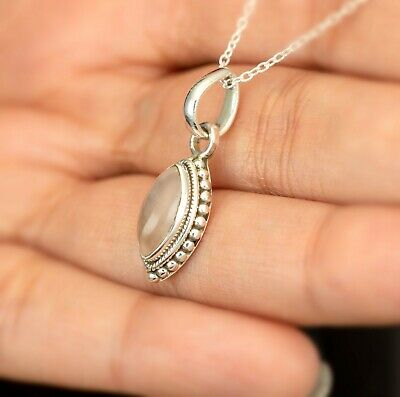 Marquise Pink Moonstone Sterling Silver 925 Pendant Necklace Ladies Jewellery