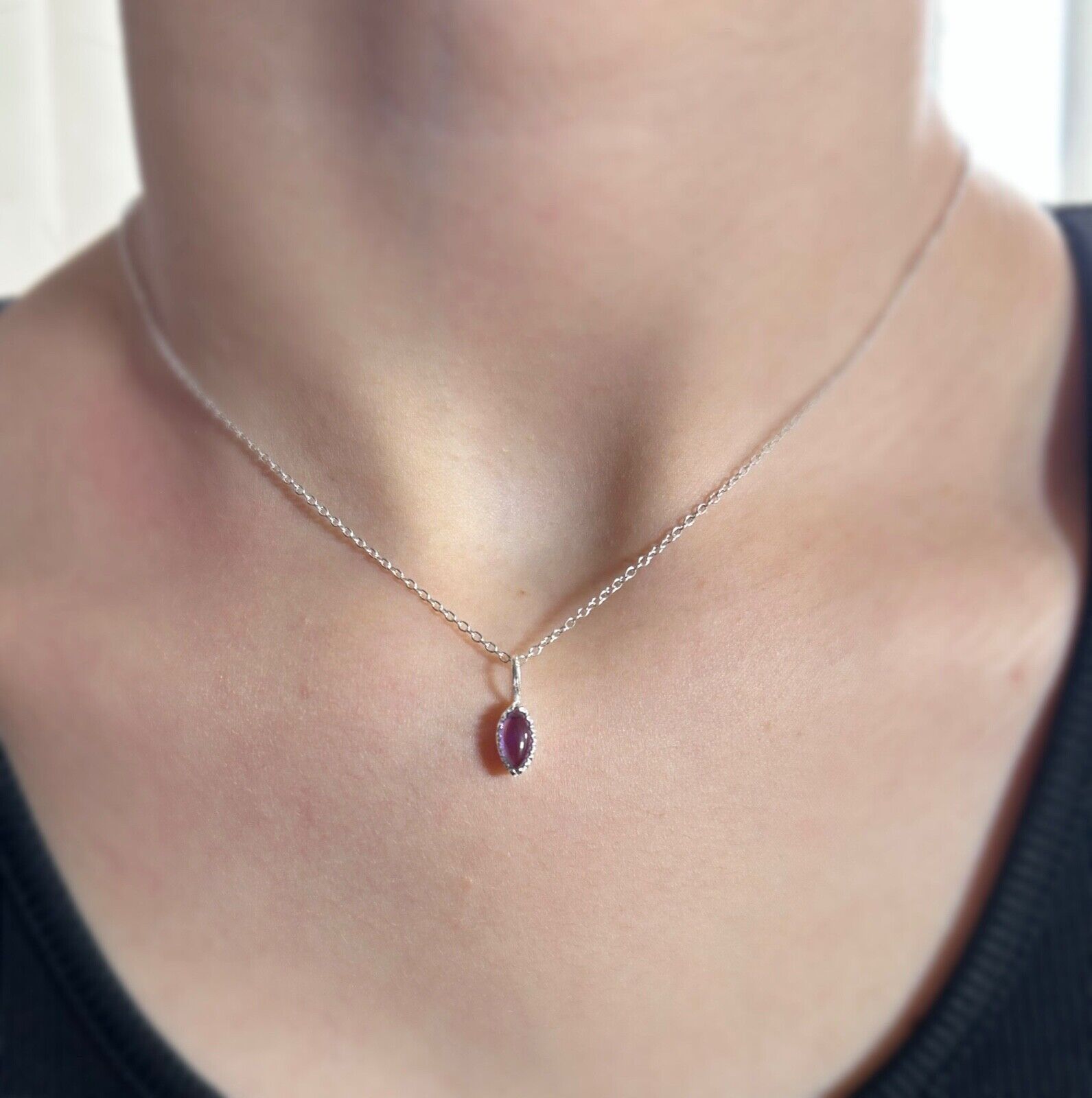 Marquise Purple Amethyst Sterling Silver 925 Pendant Necklace Ladies Jewellery