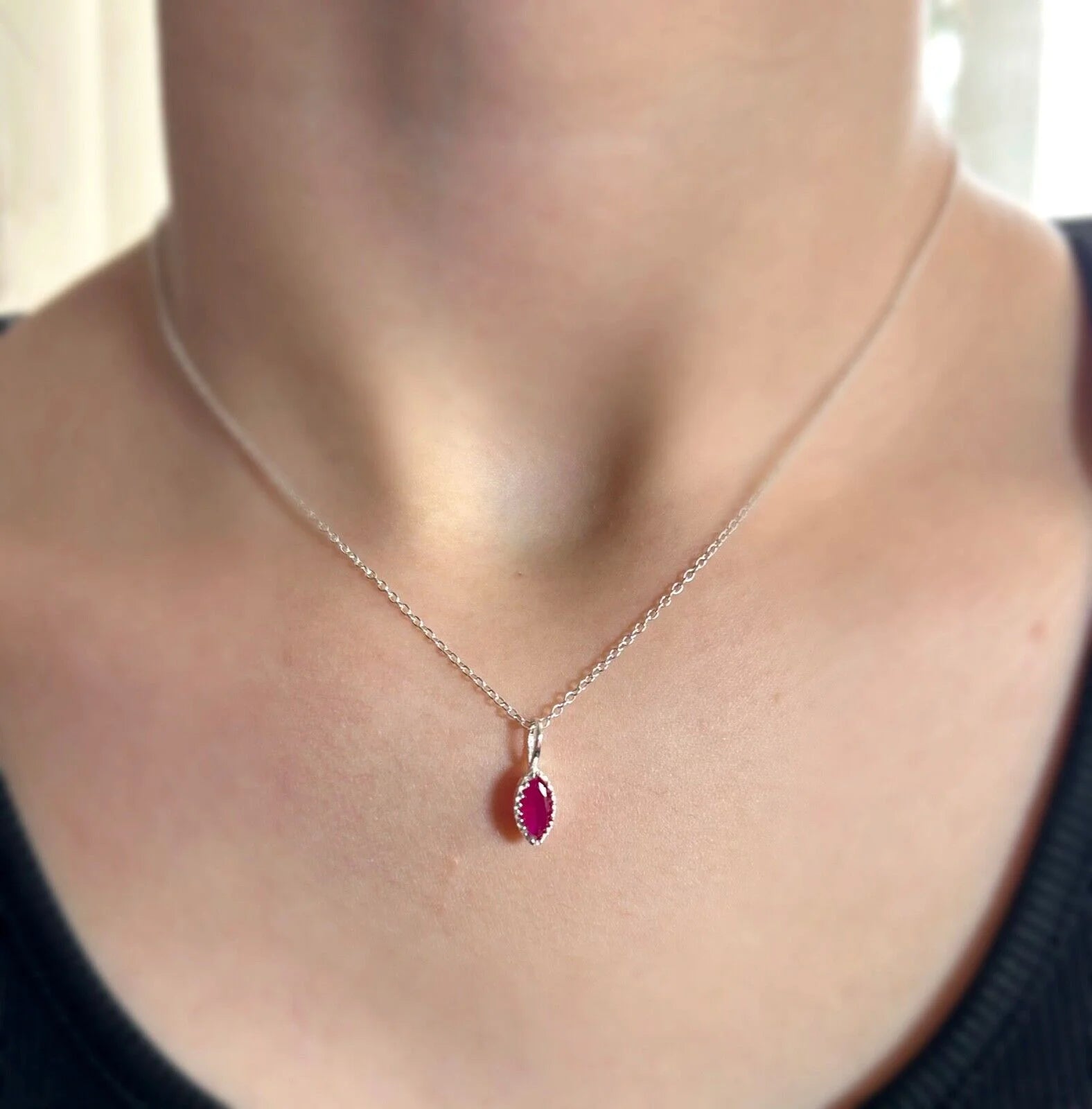 Marquise Red Ruby Sterling Silver 925 Pendant Necklace Ladies Jewellery Gift