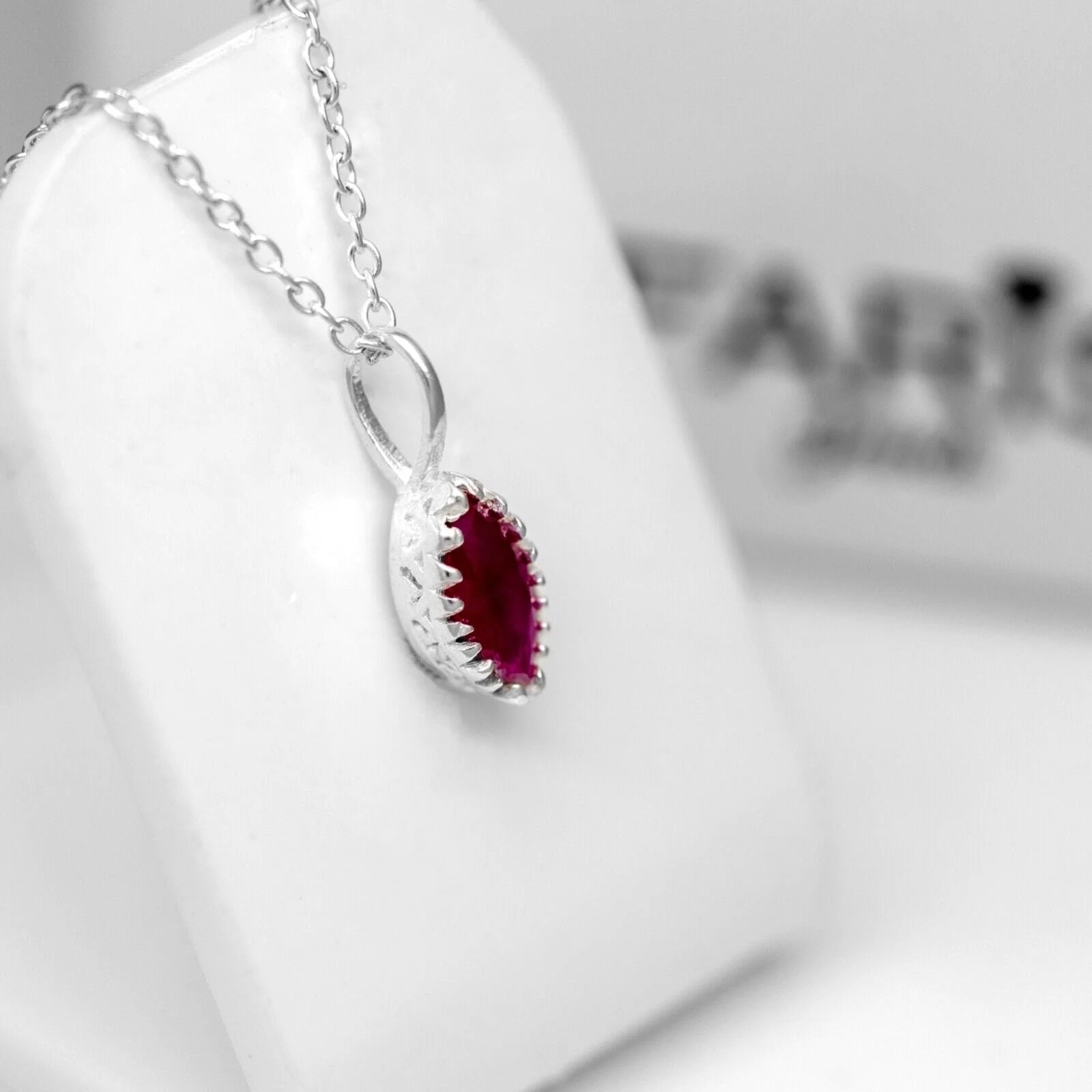 Marquise Red Ruby Sterling Silver 925 Pendant Necklace Ladies Jewellery Gift