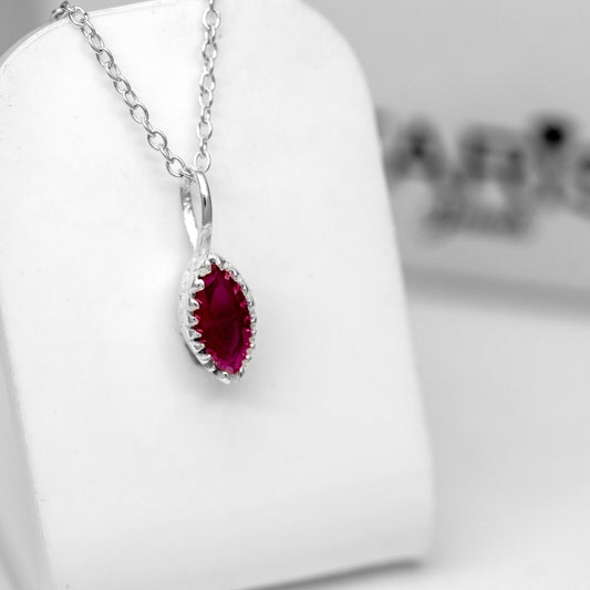 Marquise Red Ruby Sterling Silver 925 Pendant Necklace Ladies Jewellery Gift - Faris Jewels