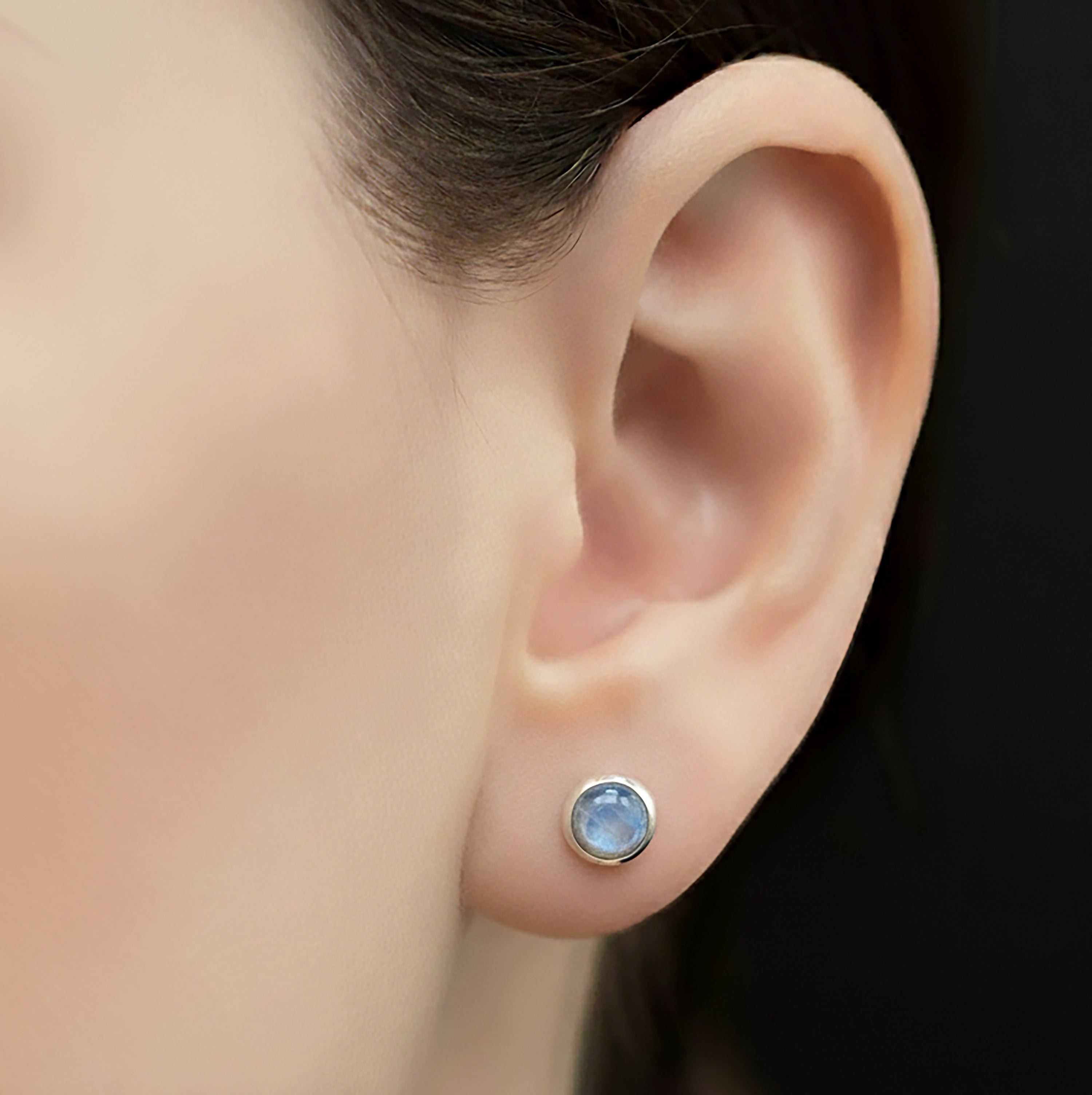 Small 925 Sterling Silver Moonstone Round Earrings Studs Gemstone Ladies Gift