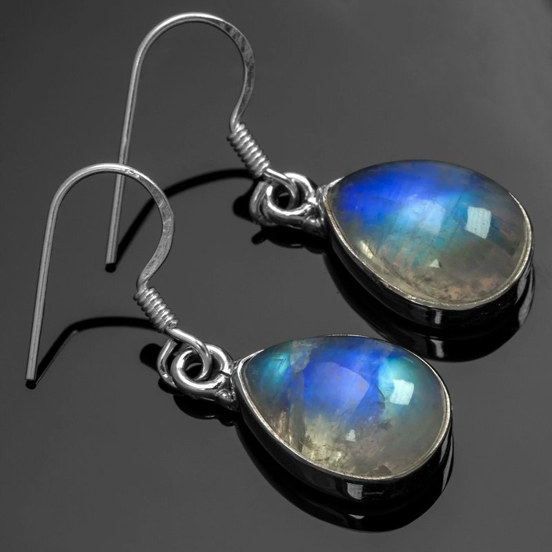 Moonstone 925 Sterling Silver Dangle Earrings Pear Gemstone Ladies Jewellery