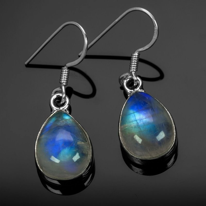 Moonstone 925 Sterling Silver Dangle Earrings Pear Gemstone Ladies Jewellery
