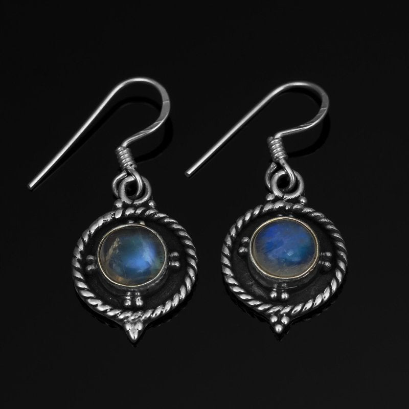Moonstone Gemstone 925 Sterling Silver Designer Drop Dangle Earrings Jewellery