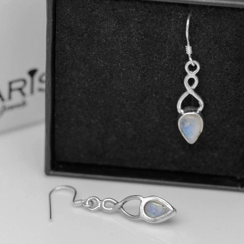 Moonstone Gemstone 925 Sterling Silver Infinity Drop Dangle Earrings Jewellery