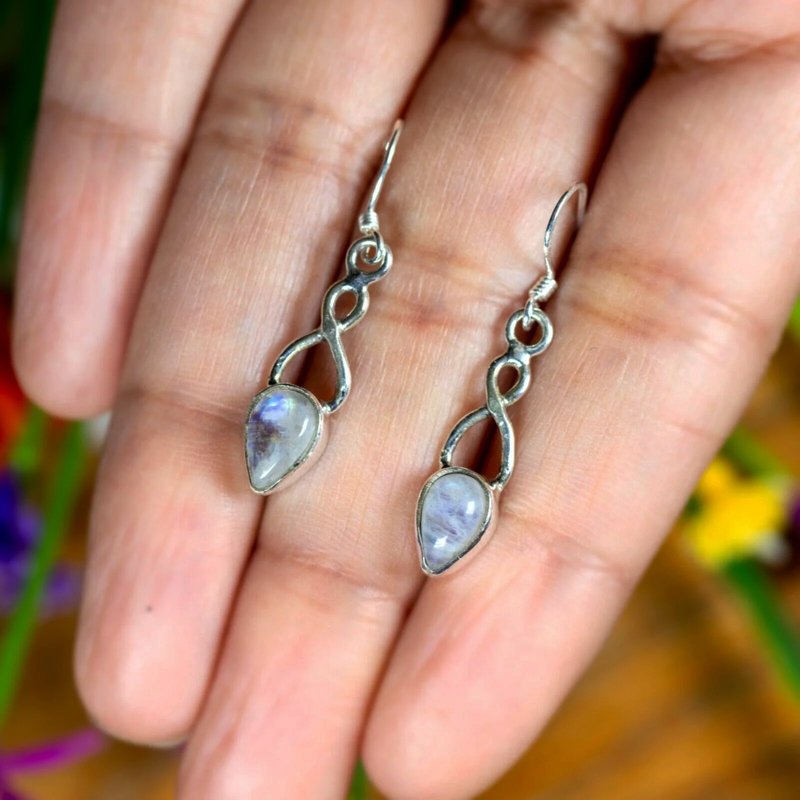 Moonstone Gemstone 925 Sterling Silver Infinity Drop Dangle Earrings Jewellery