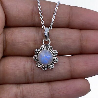 Moonstone Sterling Silver 925 Gemstone Pendant Flower Necklace Jewellery