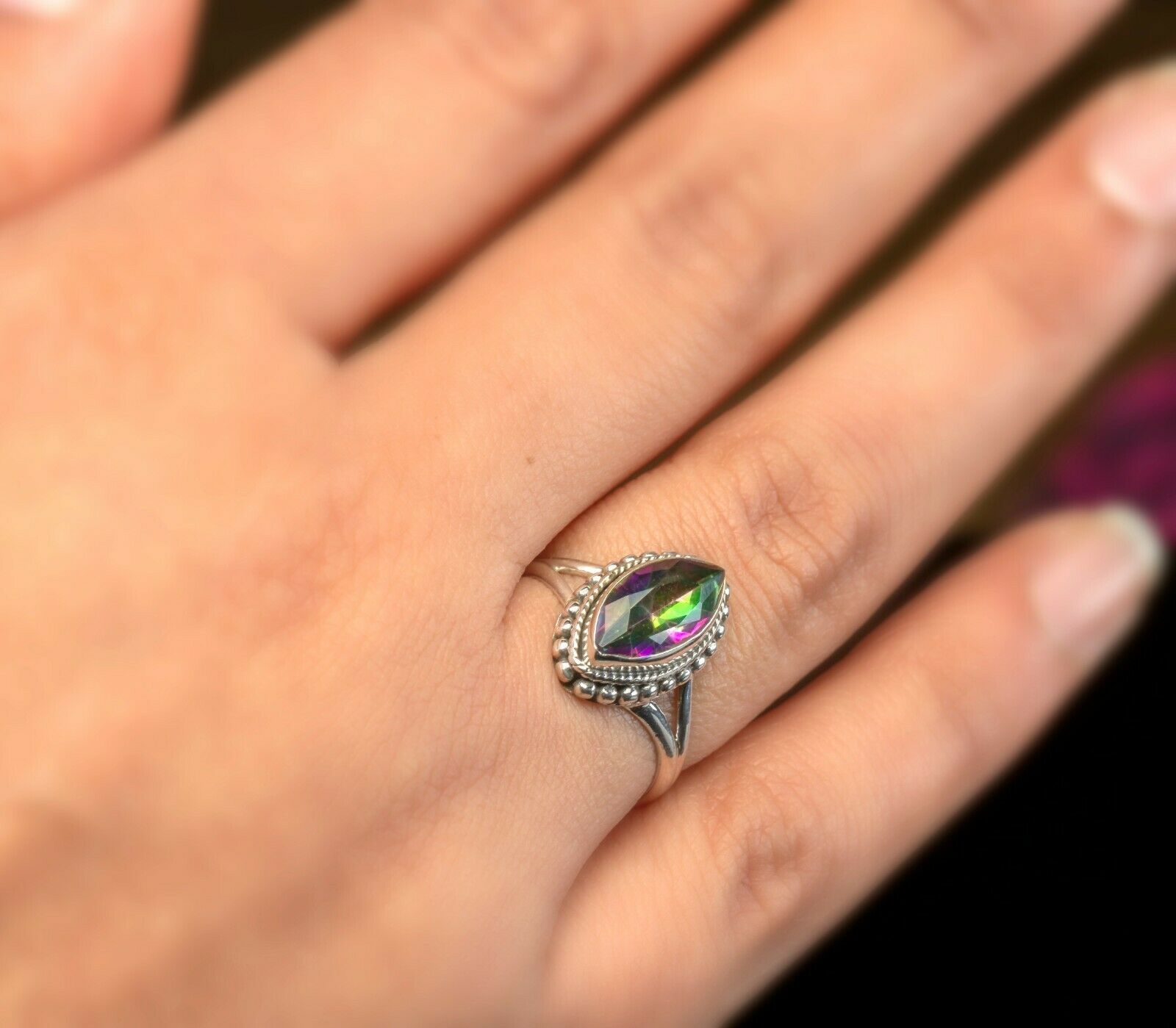 Mystic Topaz Marquise 925 Sterling Silver Ladies Ring Gemstone Jewellery Gift