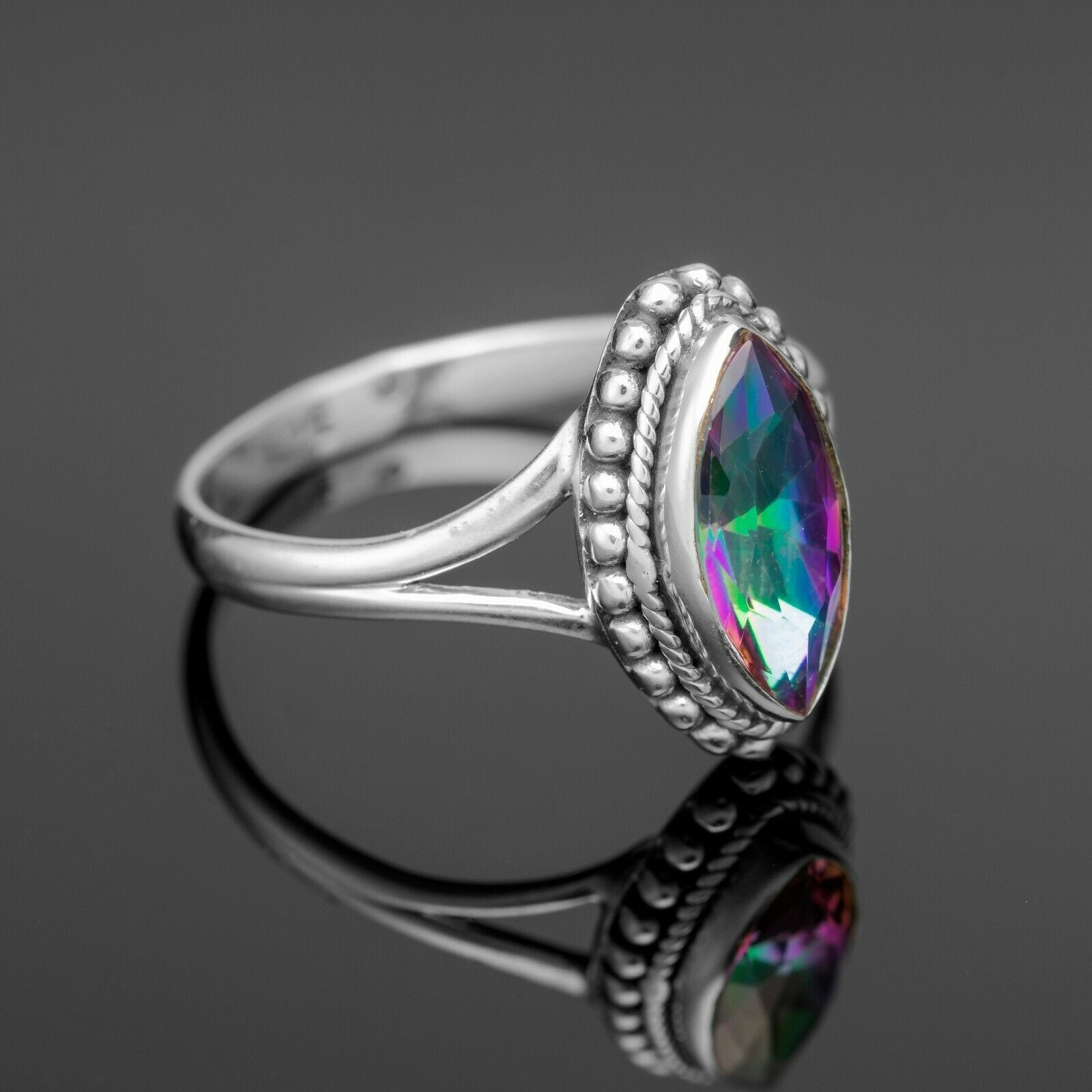 Mystic Topaz Marquise 925 Sterling Silver Ladies Ring Gemstone Jewellery Gift