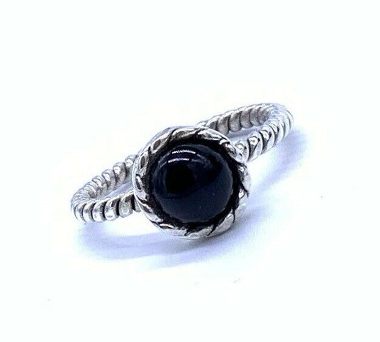 Onyx Ladies 925 Sterling Silver Ribbed Stone Bubble Ring Black Gemstone - Faris Jewels