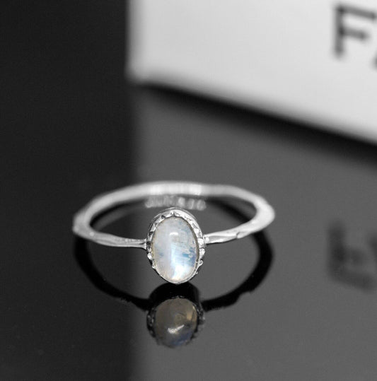 Oval Cut Moonstone Crystal Sterling Silver Dainty Ring Ladies Jewellery Gift - Faris Jewels