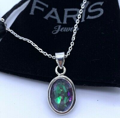 Oval Cut Sterling Silver 925 Mystic Topaz Pendant Gemstone Designer Necklace