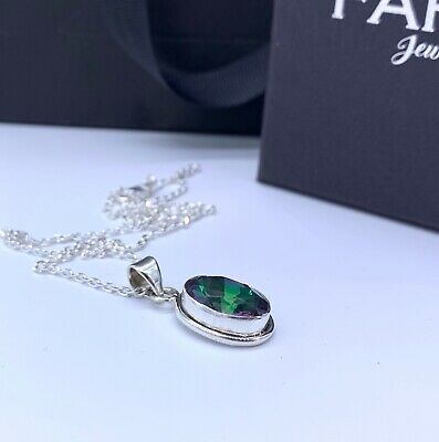Oval Cut Sterling Silver 925 Mystic Topaz Pendant Gemstone Designer Necklace