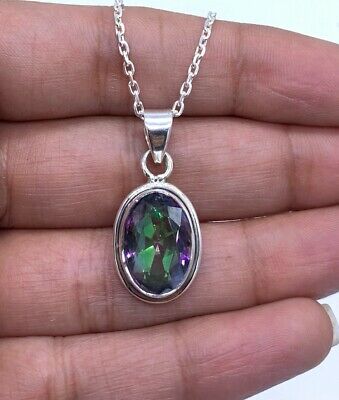 Oval Cut Sterling Silver 925 Mystic Topaz Pendant Gemstone Designer Necklace
