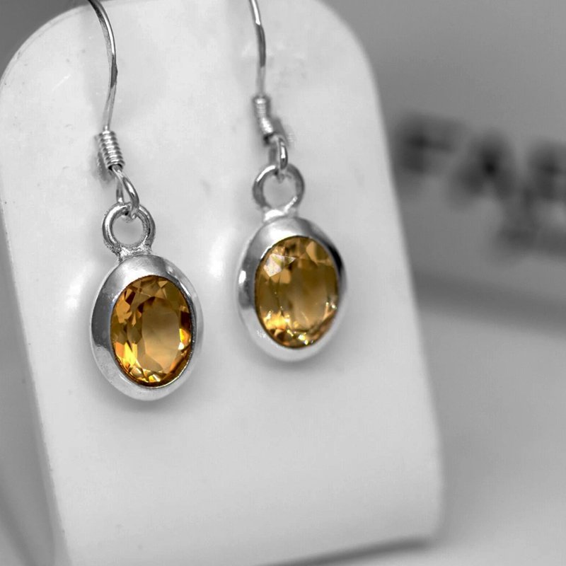Oval Orange Citrine 925 Sterling Silver Dangle Earrings Ladies Jewellery Gift