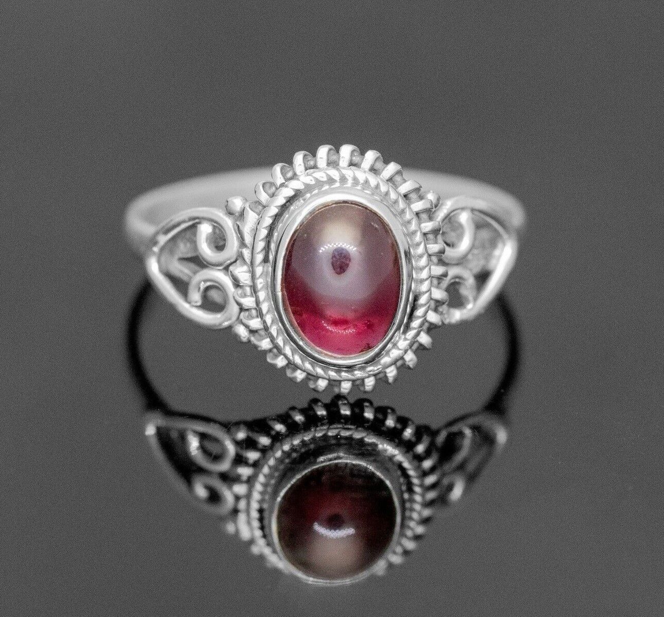 Oval Red Garnet 925 Sterling Silver Ladies Gemstone Ring Boxed Jewelry