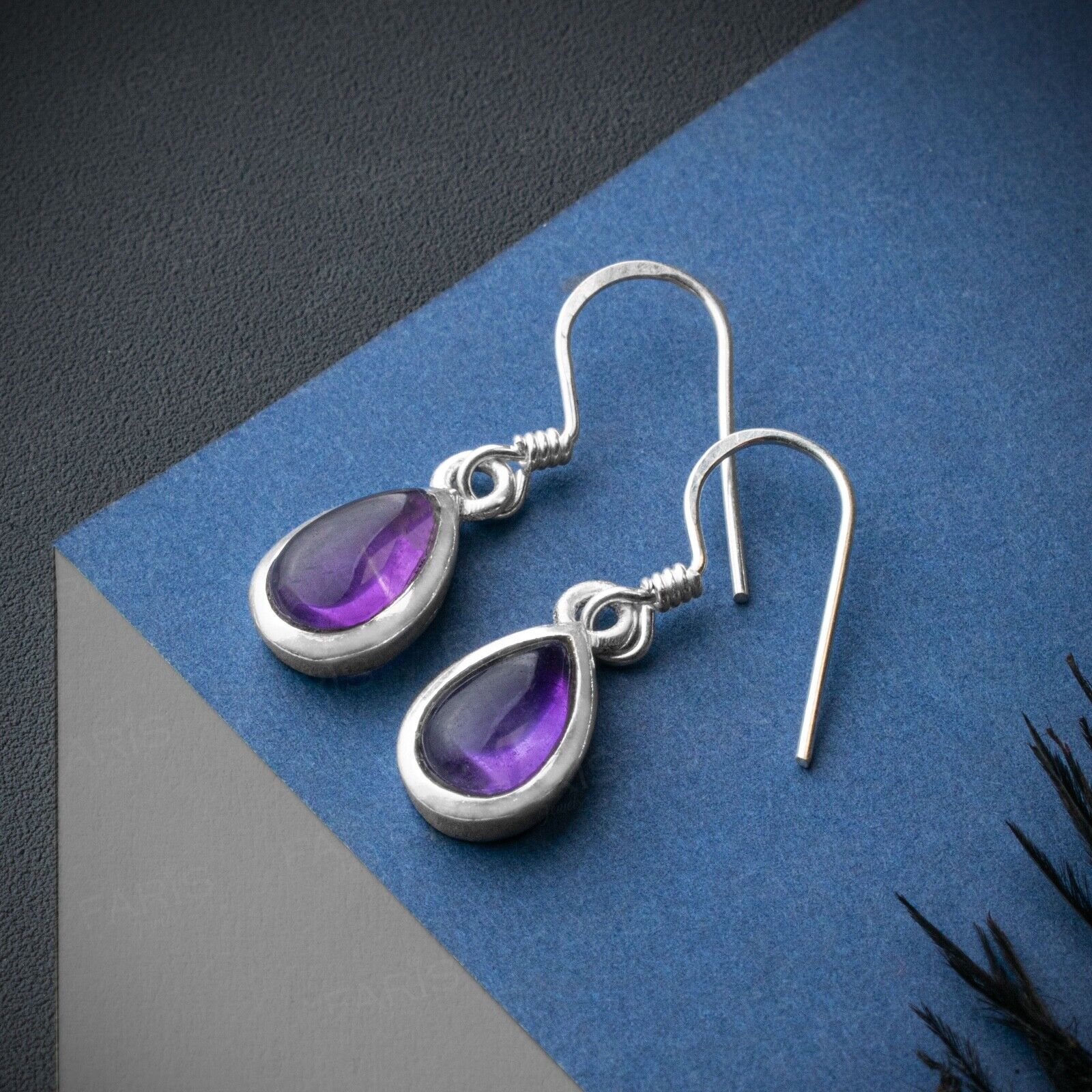 Pear Cut Amethyst Sterling Silver Drop Dangle Earrings Ladies Gemstone Jewellery