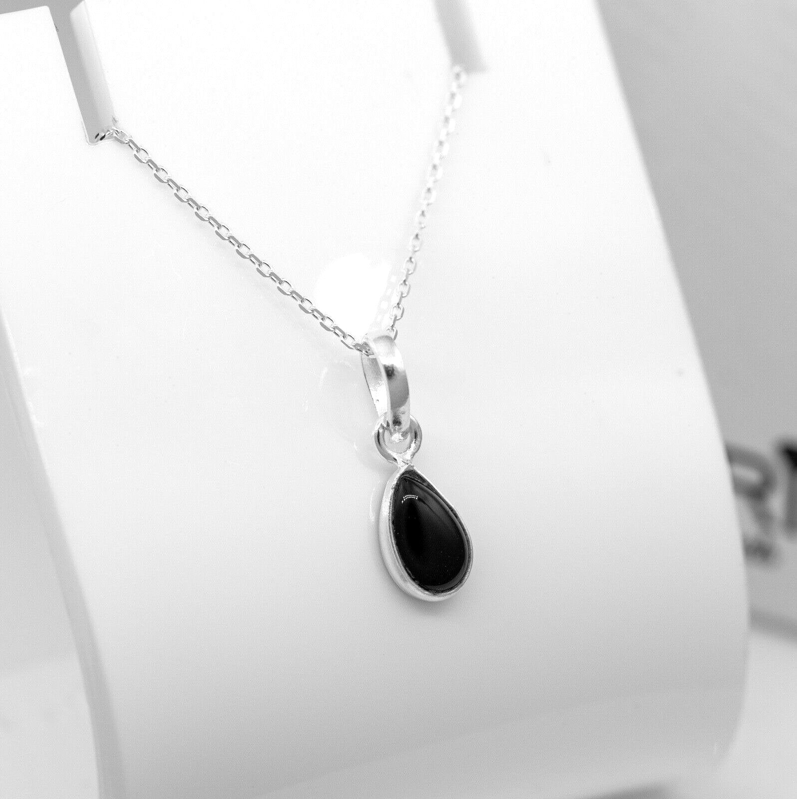 Pear Cut Black Onyx Gemstone Sterling Silver Pendant Necklace Jewellery Ladies