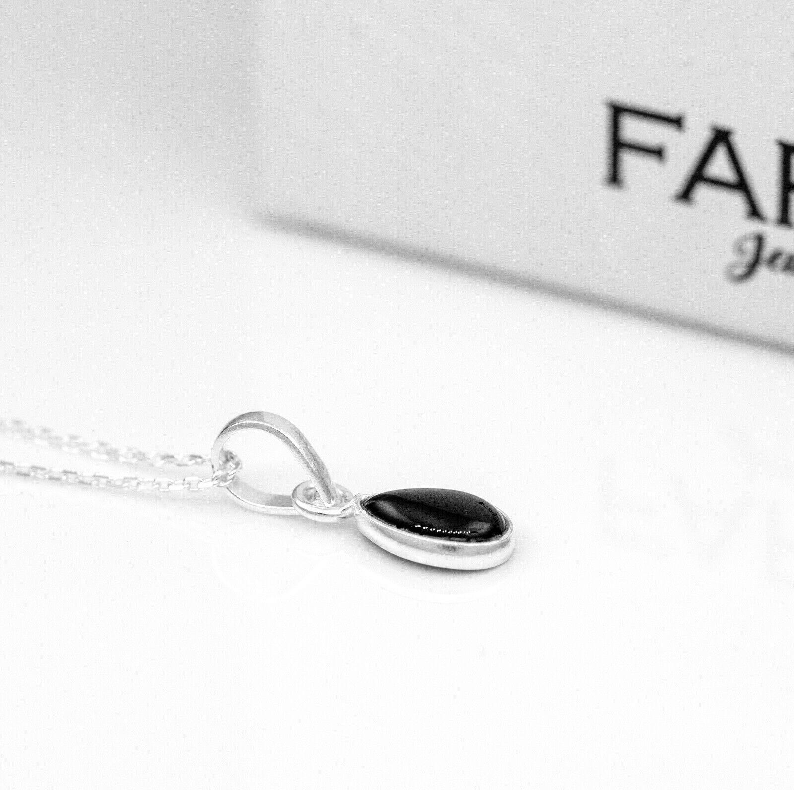 Pear Cut Black Onyx Gemstone Sterling Silver Pendant Necklace Jewellery Ladies
