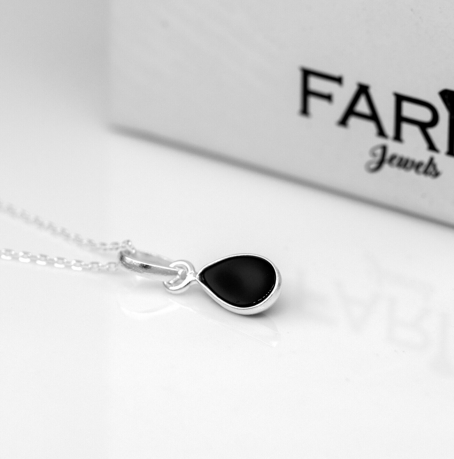 Pear Cut Black Onyx Gemstone Sterling Silver Pendant Necklace Jewellery Ladies