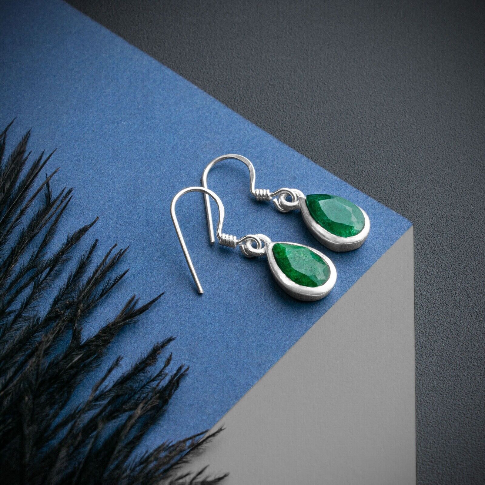 Pear Cut Emerald Sterling Silver Drop Dangle Earrings Ladies Gemstone Jewellery