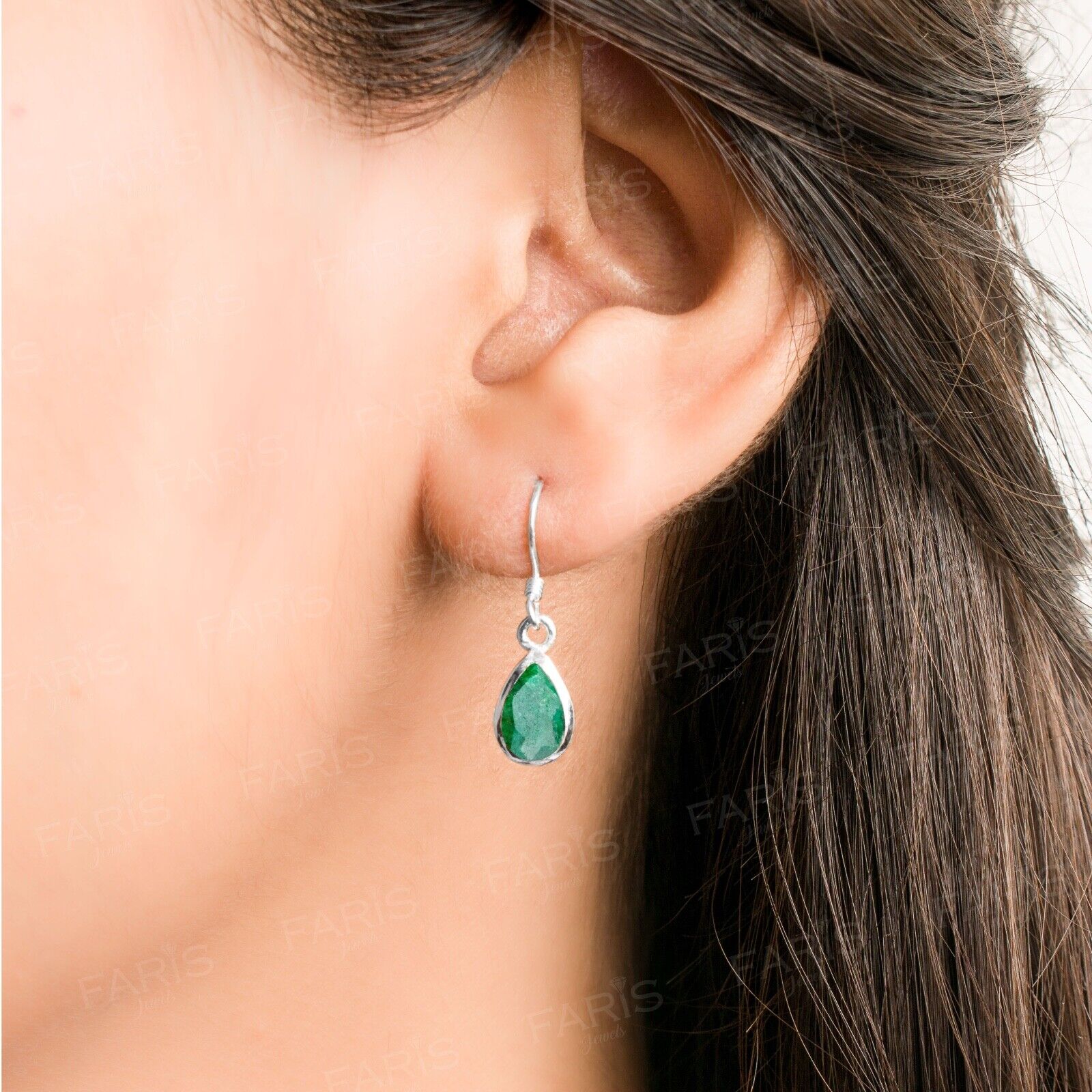 Pear Cut Emerald Sterling Silver Drop Dangle Earrings Ladies Gemstone Jewellery