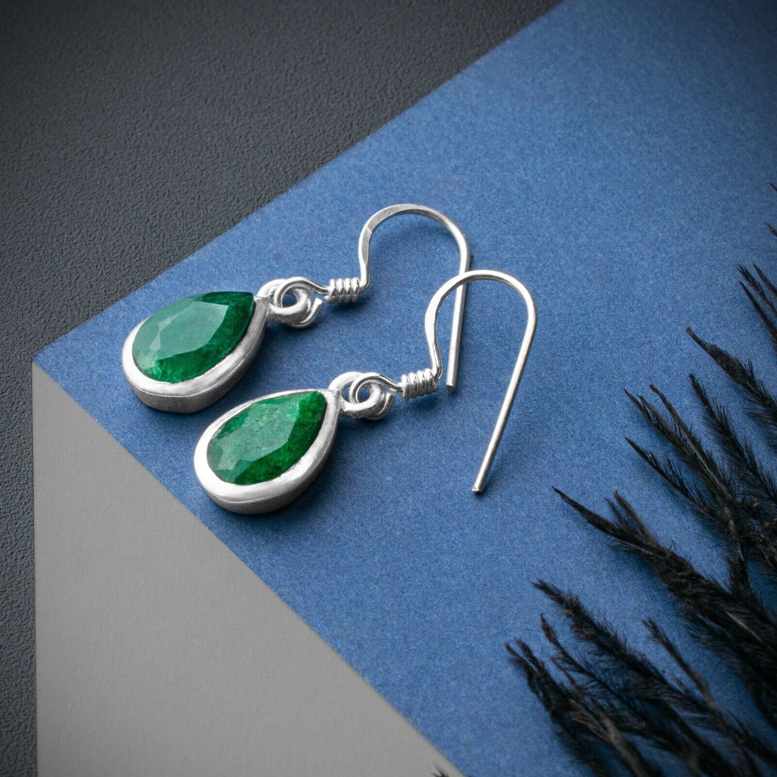 Pear Cut Emerald Sterling Silver Drop Dangle Earrings Ladies Gemstone Jewellery