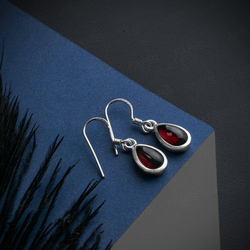 Pear Cut Garnet Sterling Silver Drop Dangle Earrings Ladies Gemstone Jewellery