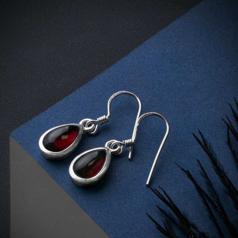 Pear Cut Garnet Sterling Silver Drop Dangle Earrings Ladies Gemstone Jewellery