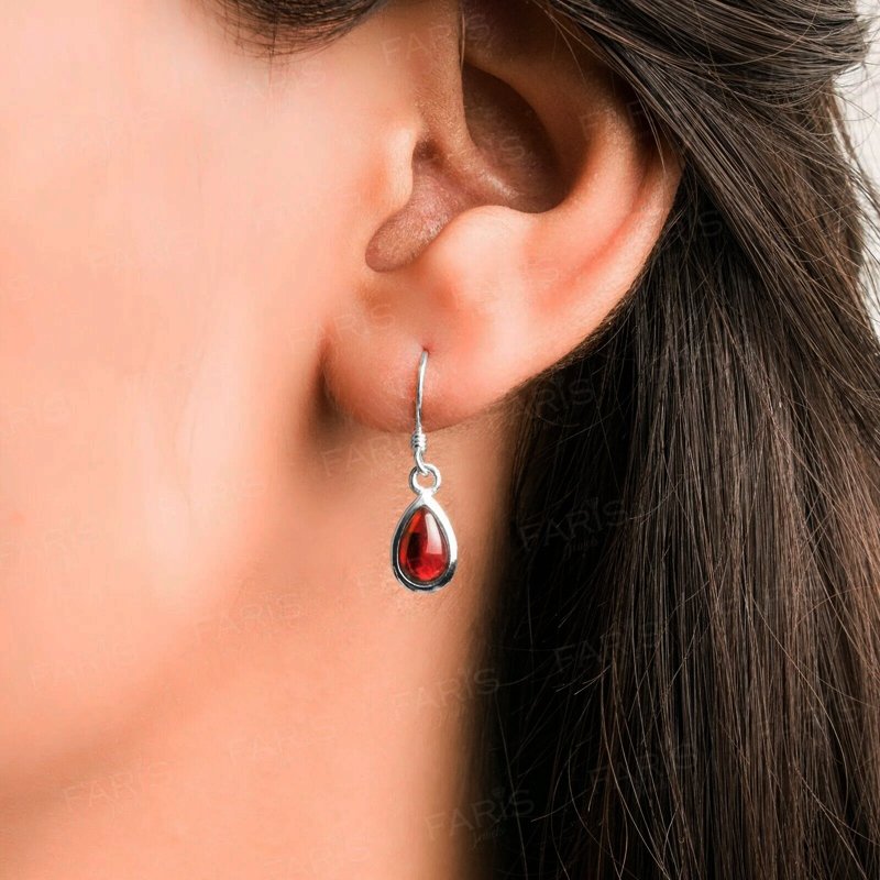 Pear Cut Garnet Sterling Silver Drop Dangle Earrings Ladies Gemstone Jewellery