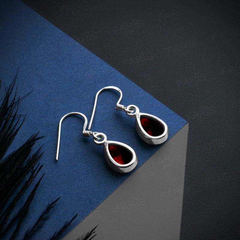 Pear Cut Garnet Sterling Silver Drop Dangle Earrings Ladies Gemstone Jewellery