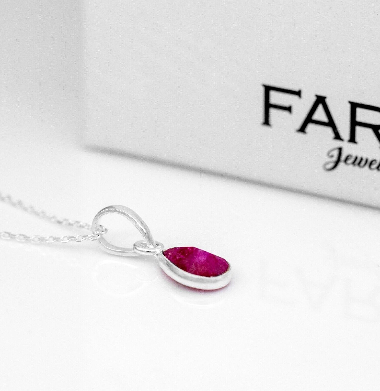 Pear Cut Lab Created Ruby Sterling Silver Pendant Necklace Jewellery Ladies